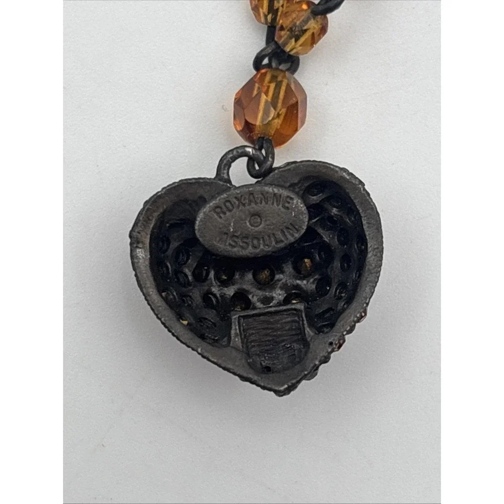 Vintage Roxanne Assoulin amber glass bead & rhinestone heart‎ 18